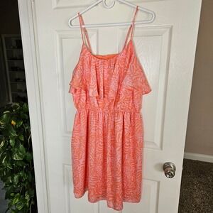 Lilly Pulitzer Colorful Orange Pink Floral Ruffle Spaghetti Strap Mini Dress XL
